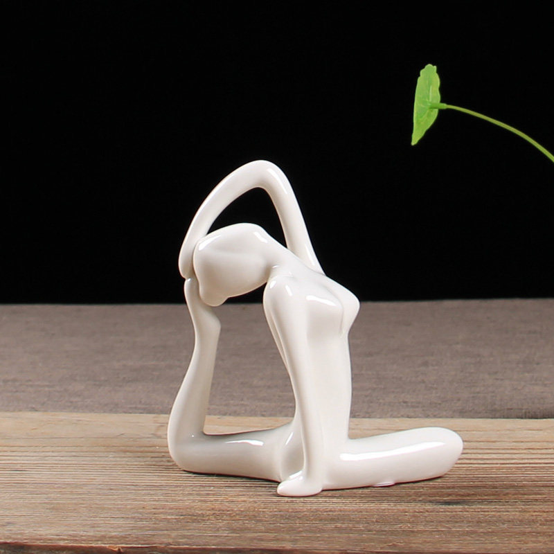 摆件现代简约创意瑜伽少女陶瓷工艺家居饰品抽象人物壁柜摆件