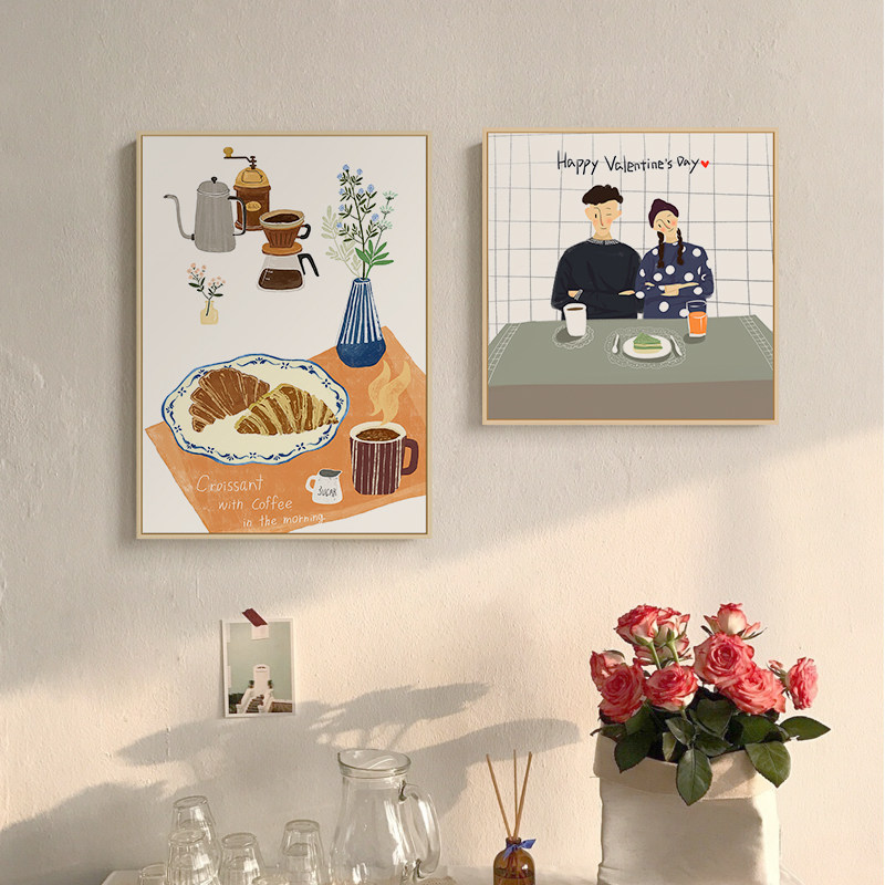 墙蛙正版现代简约餐厅装饰画北欧小壁画饭厅厨房挂画三联背景墙画