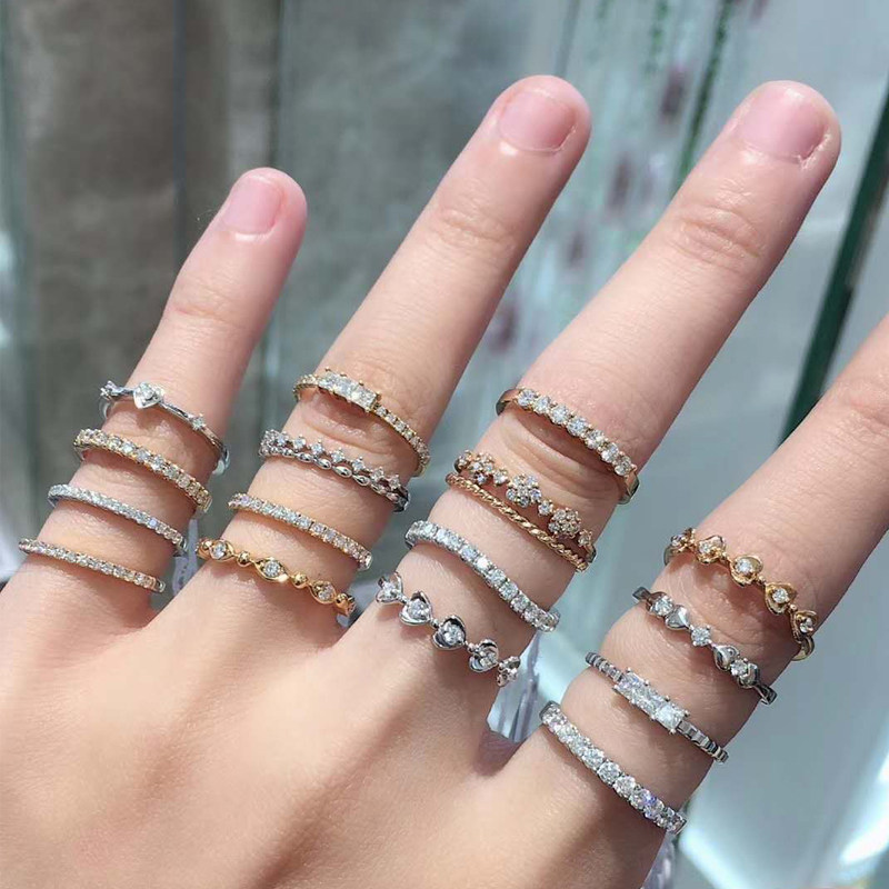 戒指香港六福珠宝正品18k金钻石钻石排戒女手饰南非手饰