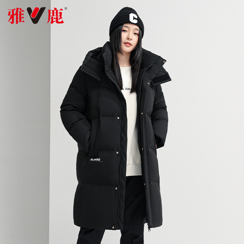 yaloo雅鹿黑色中长羽绒服冬季女款2022年新款加厚羽绒服