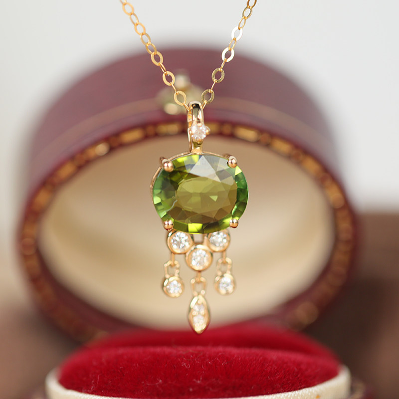 碧玺18k椭圆项链垂坠黄金设计镶嵌珠宝金天然颈饰