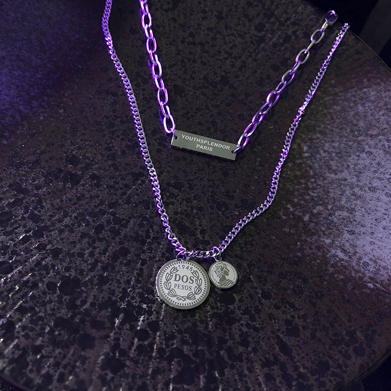 不掉掉色钛钢项链女夏小众设计嘻哈ins双层项链