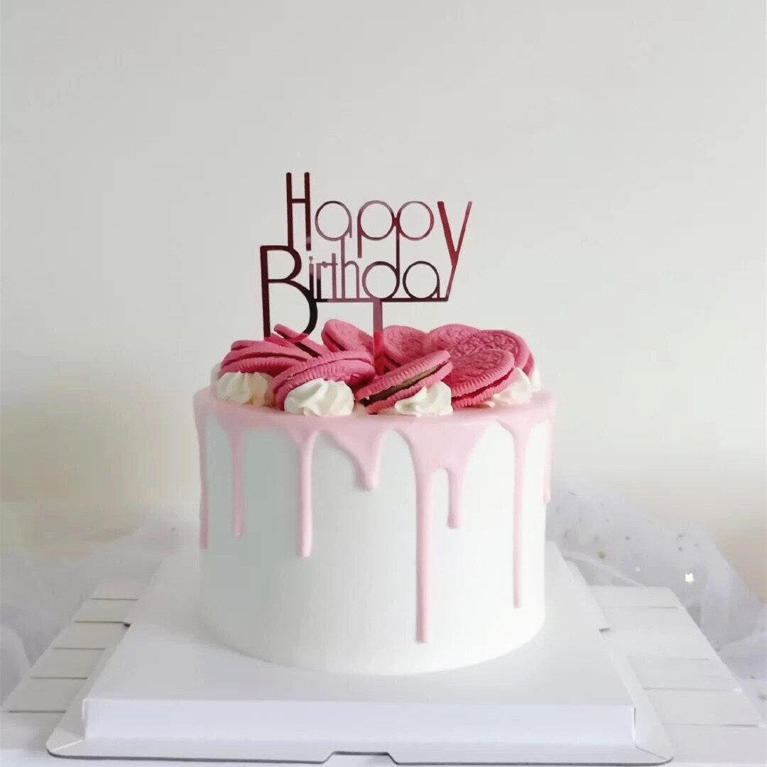 亚克力插牌英文生日快乐蛋糕插件装饰镜面甜品节日装扮用品