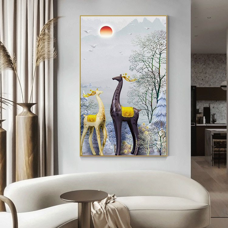 入户玄关挂画大气北欧欧风装饰画麋鹿动物墙上现代装饰画