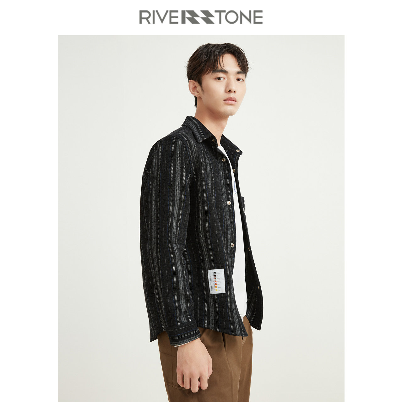 商场同款rs流石男装休闲日系衬衣2022新款秋季条纹衬衫外套男