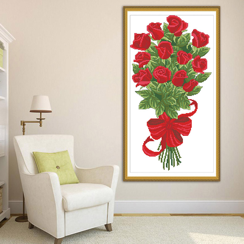 十字绣青飞精准玫瑰蓝色礼物红色情人玫瑰花花草十字绣套件