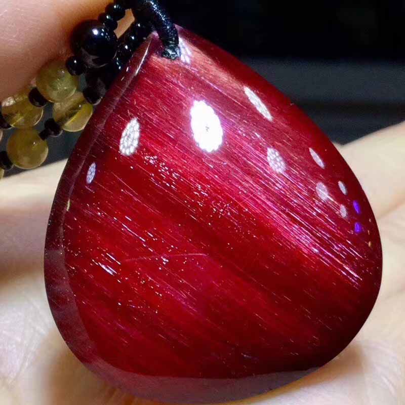 红发水滴魅晶天然顺发吊坠红兔兔毛猫眼裸石项坠