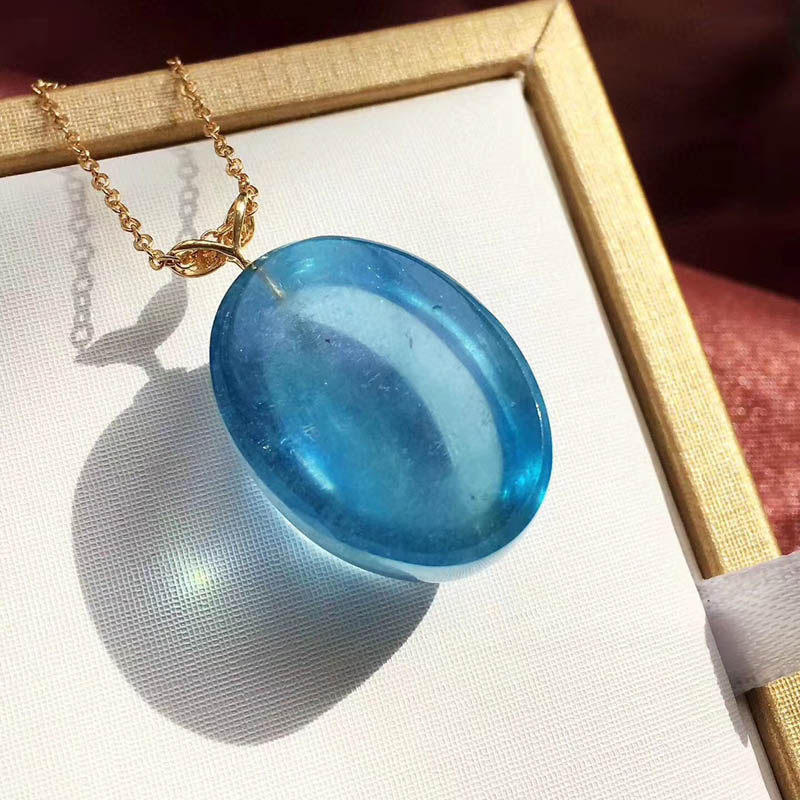 海蓝宝魅晶天然海蓝宝蛋吊坠深水蓝海裸石项坠项坠
