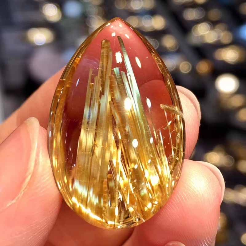 金发水滴魅晶天然晶钛吊坠顺发钛晶原石项坠项坠