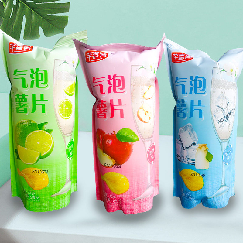 气泡喜客薯片33g网红零食水果果味锅巴休闲膨化食品