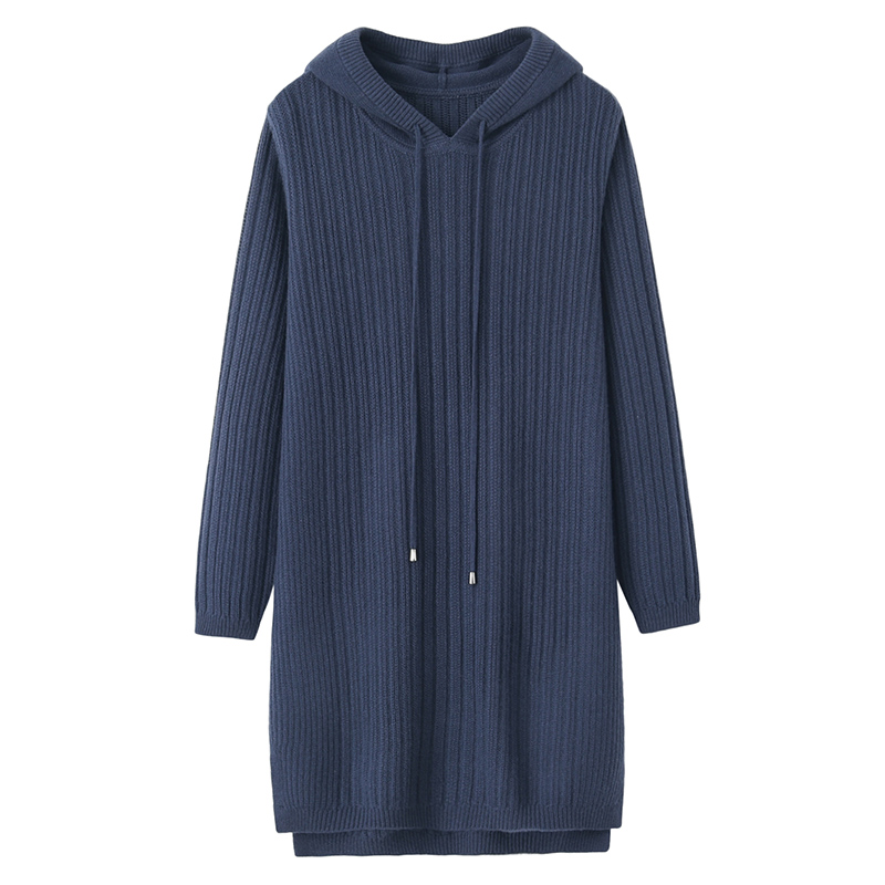 绒喆羊绒裙女中长款加厚宽松韩版慵懒风显瘦大码带帽毛衣裙K1624