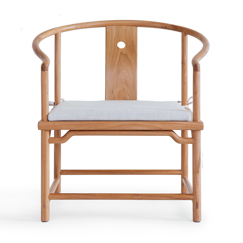 新中式老榆木客人椅坐椅子实木禅意圈围椅凳原木泡茶茶室座椅家用