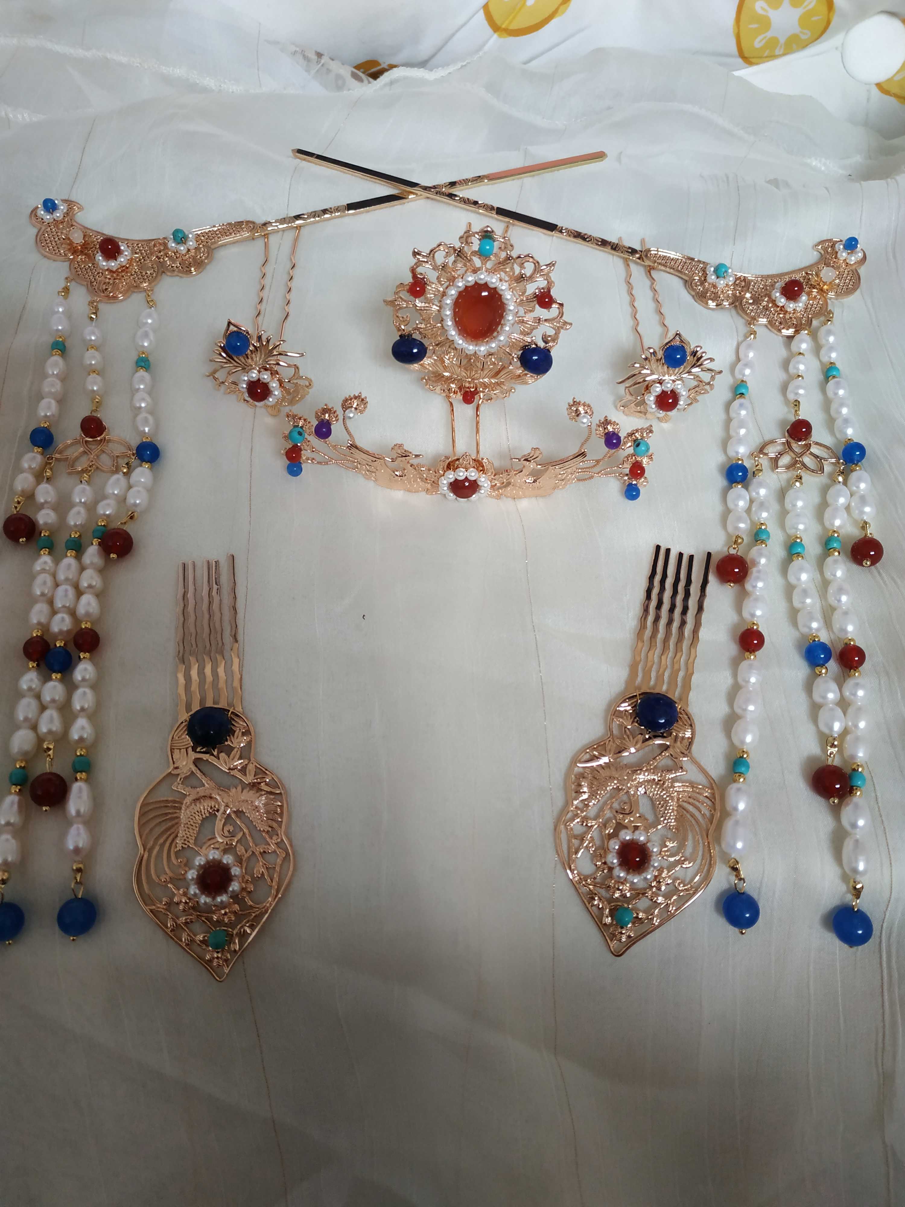 汉服发饰套装原创婚嫁明制狄髻头面宋制珍珠发饰