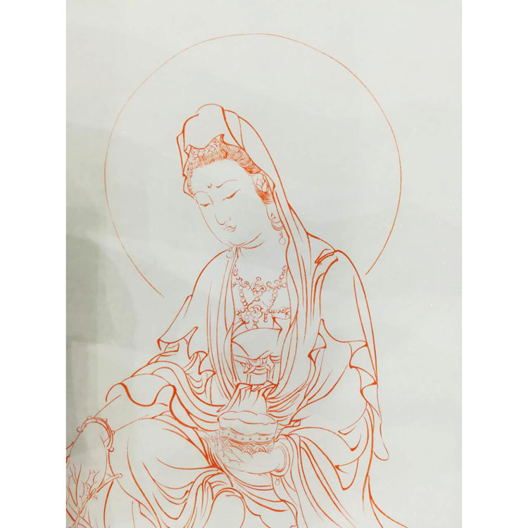 观音画心客厅竖幅四尺未裱菩萨国画人物线描国画