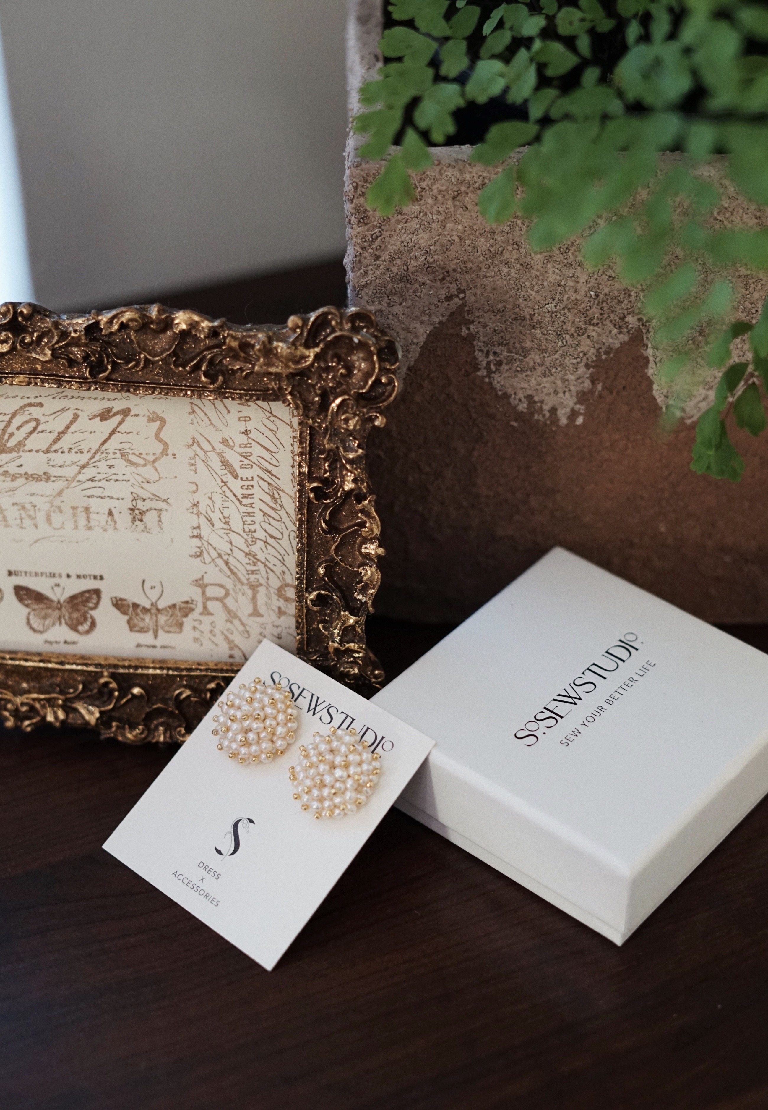 sosew独立设计复古vintage奶油cheesepie珍珠大颗耳环