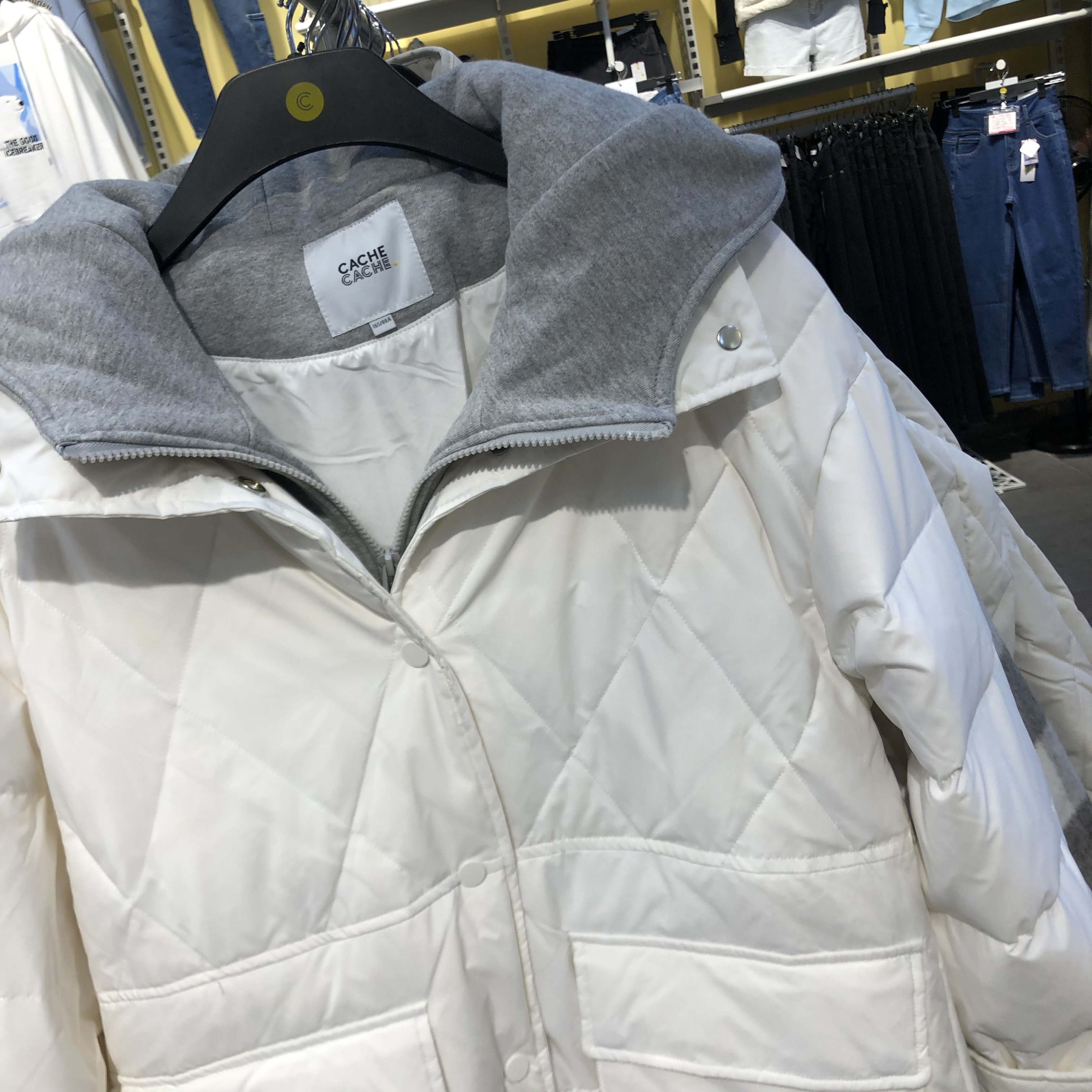 cachecache长款羽绒服2021冬季新款白色宽松保暖外套羽绒服