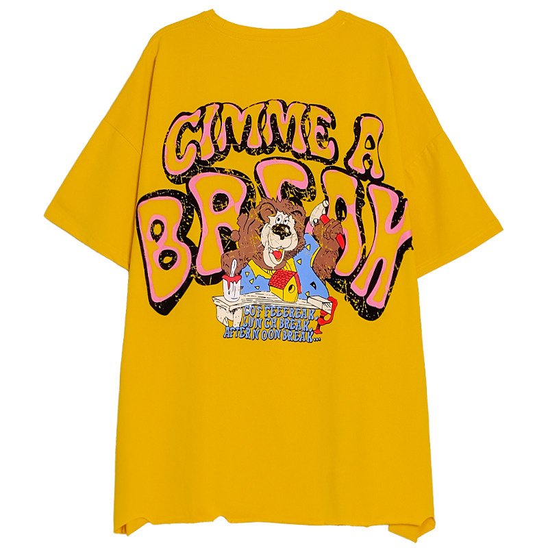 网红ins超火短袖t恤女2020年新款宽松中长款个性图案印花半袖上衣