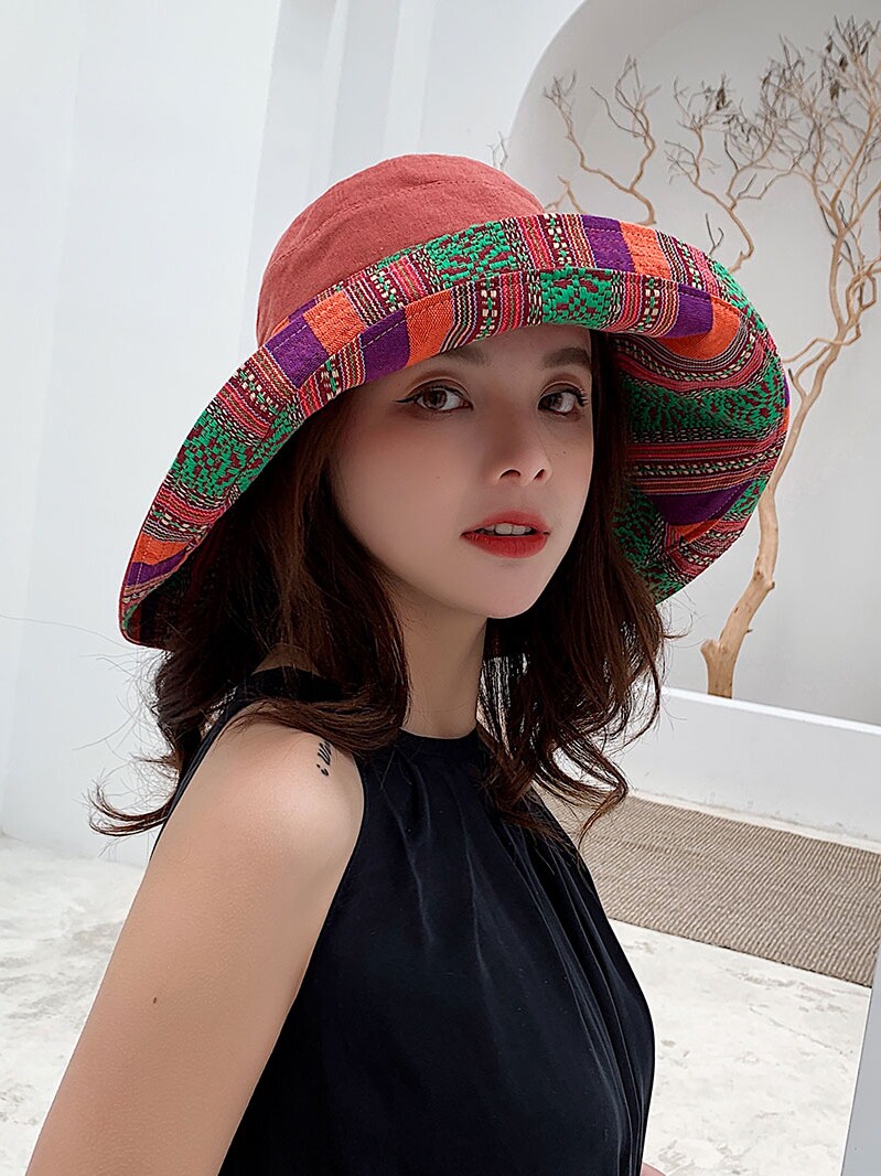 民族风渔夫双面戴女士女士新款大檐遮阳帽可折叠文艺帽子