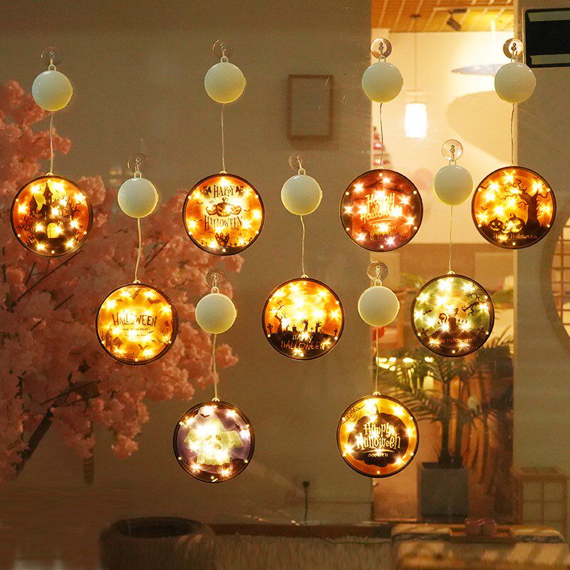 万圣节吸盘南瓜主题装饰发光玻璃上的灯饰挂饰南瓜灯