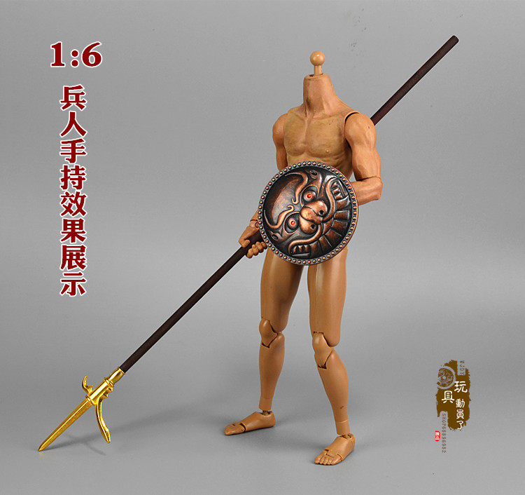 铁戟兵人兽盾方形圆盾龙纹盾牌长矛金戈模型兵人专区
