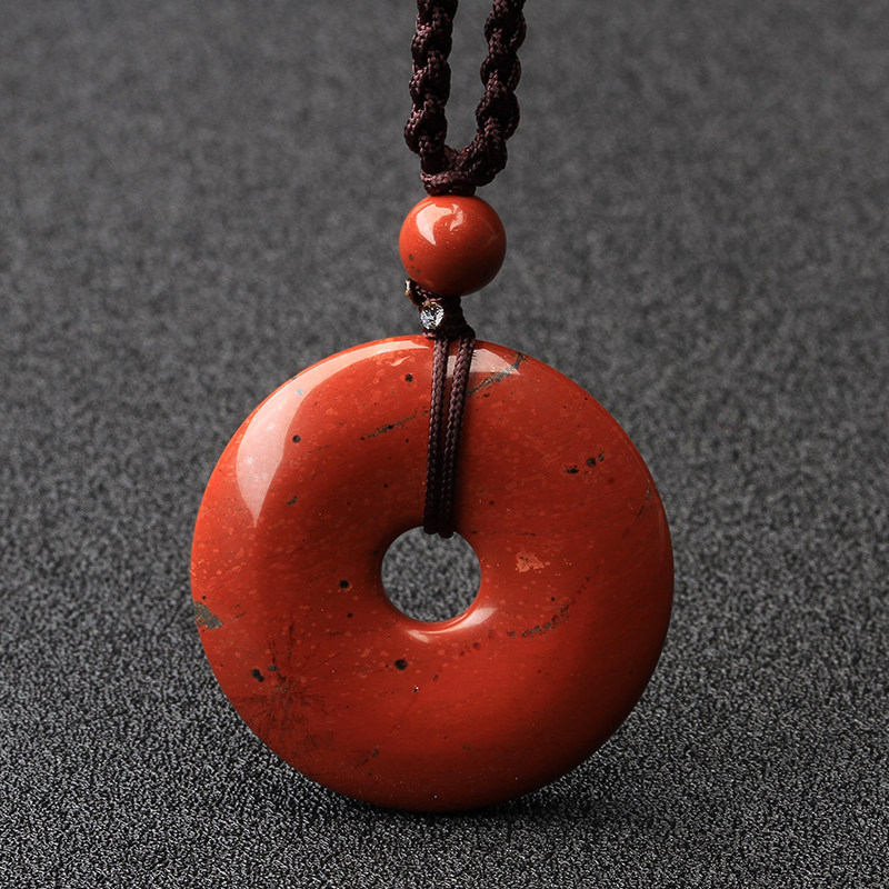 吊坠一物一图红竹石吊坠平安扣石英质玉男女项链共生项坠