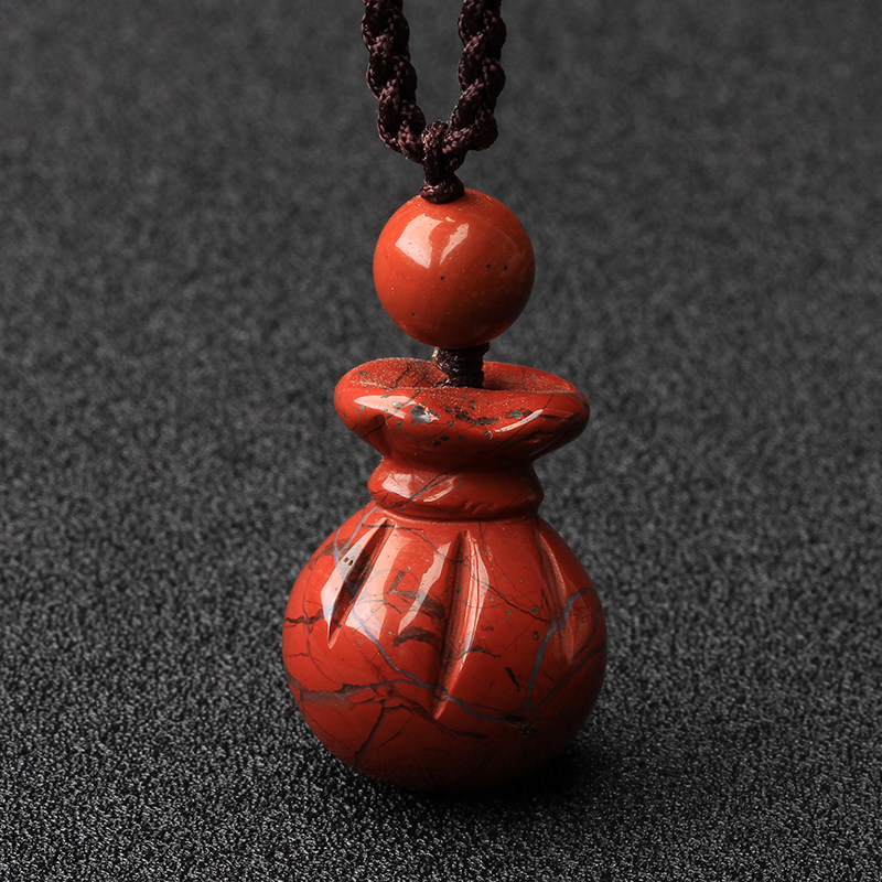 吊坠一物一图红竹石钱袋钱袋石英质玉男女项链共生项坠