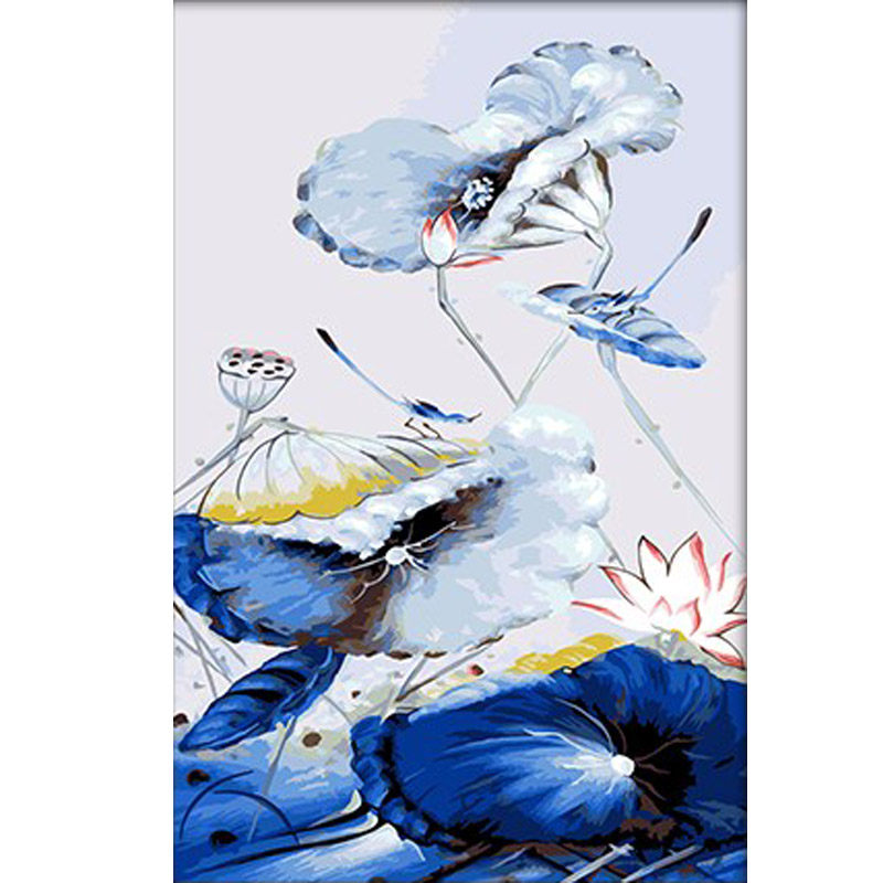 diy数字油画荷花中国国风客厅填色填充手工手绘diy
