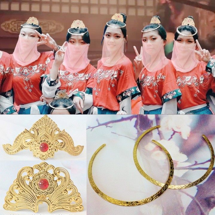 国风敦煌飞天舞头饰供养养人金环古风风发冠唐发饰
