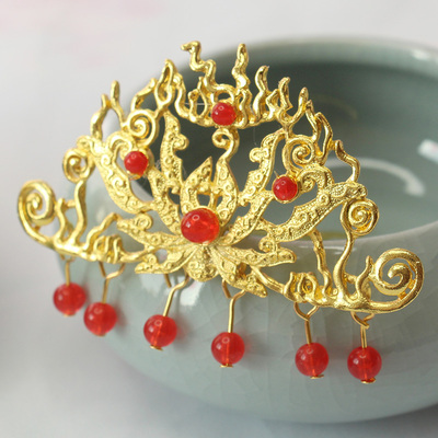 古风发冠女火焰莲花冠火云莲花发冠汉服明制狄髻花钿流苏发簪发钗