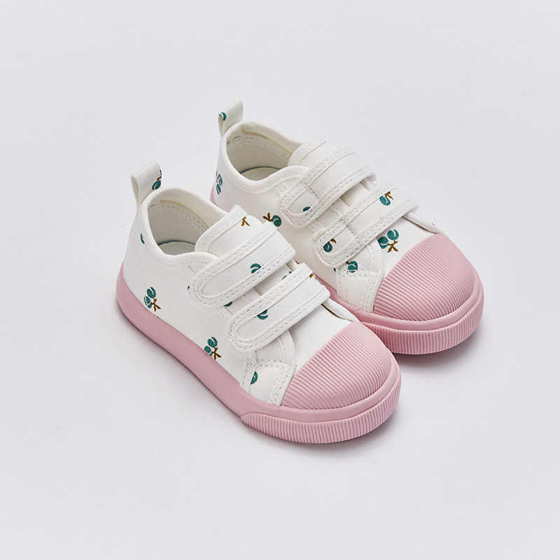 戴维贝拉童鞋2022春季新款女童宝宝鞋粉粉白印花帆布鞋