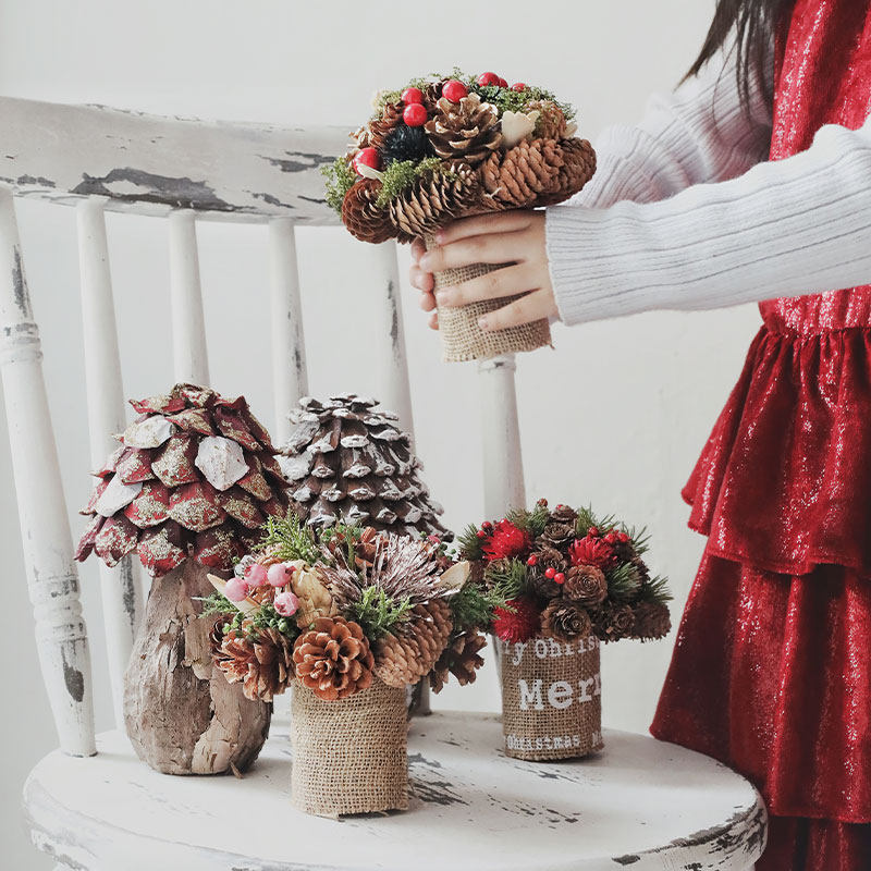 松果树皮蘑菇圣诞桌面摆件装饰品家居客厅房间摆件