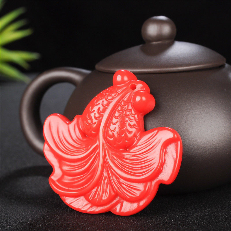 和田金丝红玉金鱼吊坠年年有余挂件金玉满堂富贵有鱼颈饰