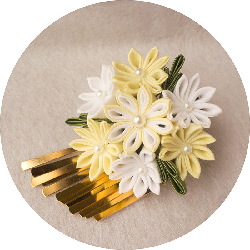 山鸟和色日系和风头饰和服汉服发饰 写真金片发夹 黄白色