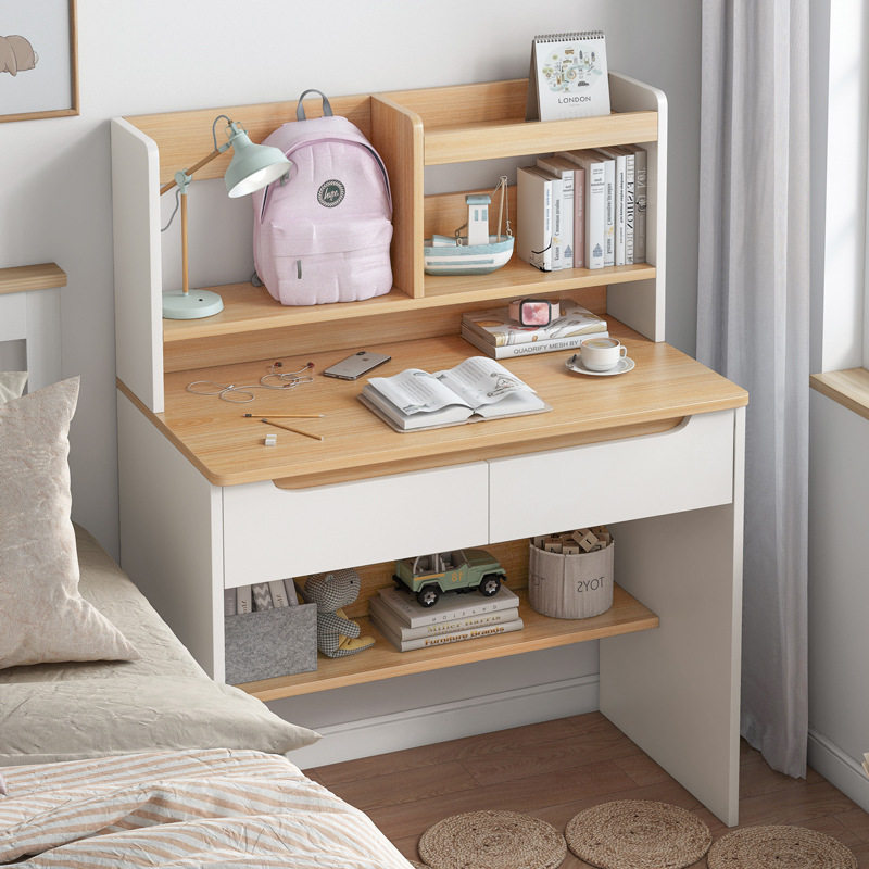 北欧写字台组装木质80cm儿童抽屉书架电脑桌书桌电脑桌