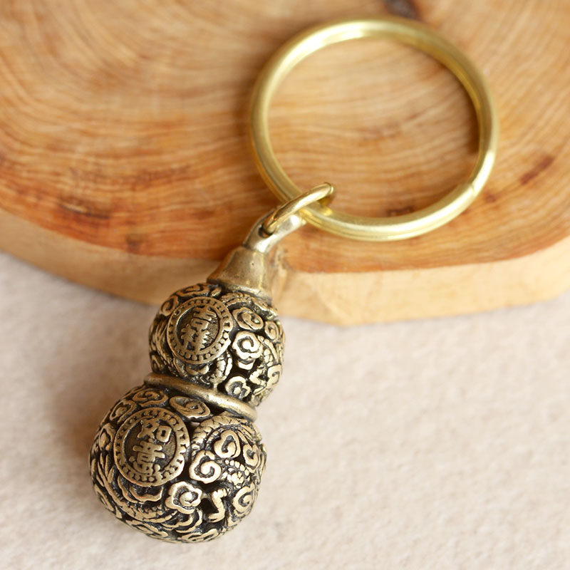 创意黄铜钥匙扣纯铜手工镂空吉祥保平平安葫芦钥匙扣