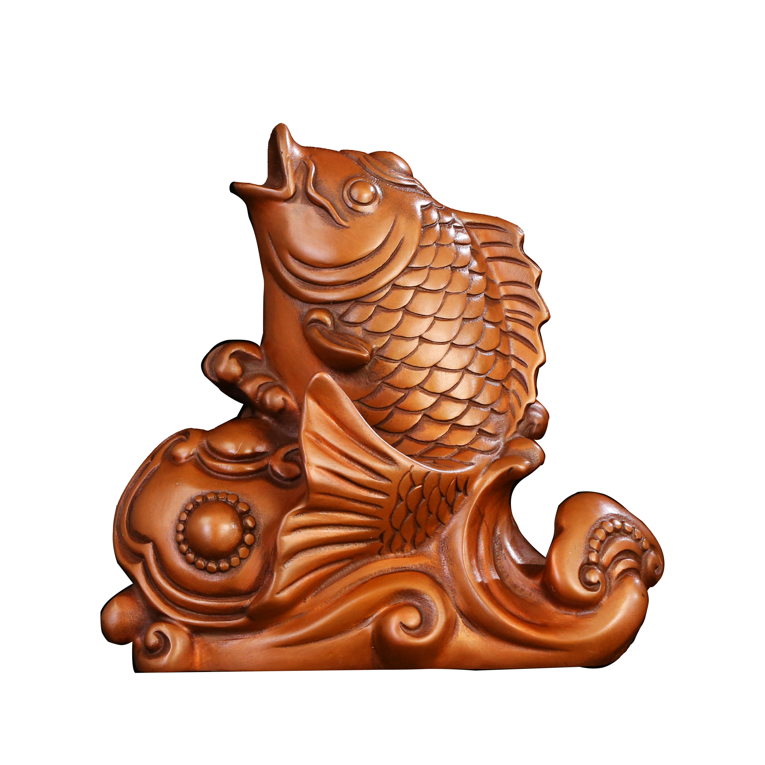 匠泽铜魂紫铜如意如意鲤鲤鱼金钱工艺品招财摆件摆件