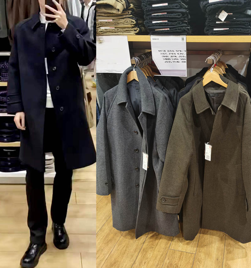 试衣间2020秋冬季 男士插肩袖大衣长款外套风衣男装YM429298