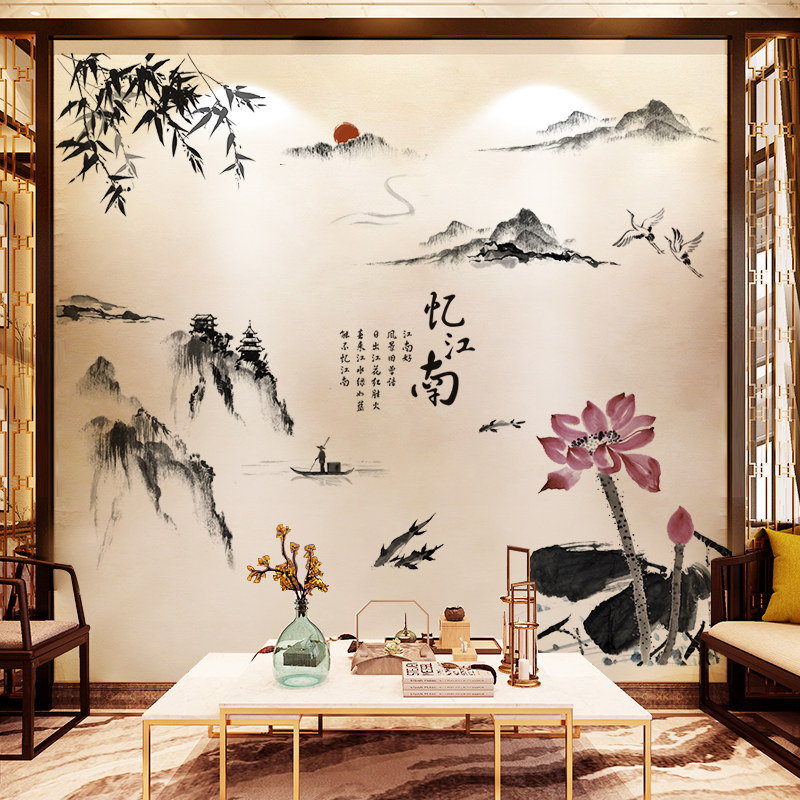 中国装饰贴纸布置客厅自粘墙纸墙面国风背景墙软装墙贴