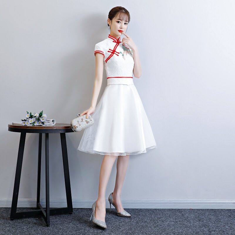 短款蕾丝短袖学生颁奖礼仪演出服2022迎宾校庆礼服