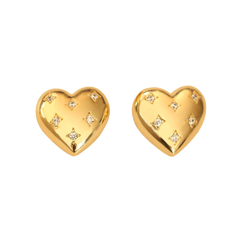 纽约潮牌sweet heart爱心桃心形14k包金高保色镶水钻闪防过敏耳钉