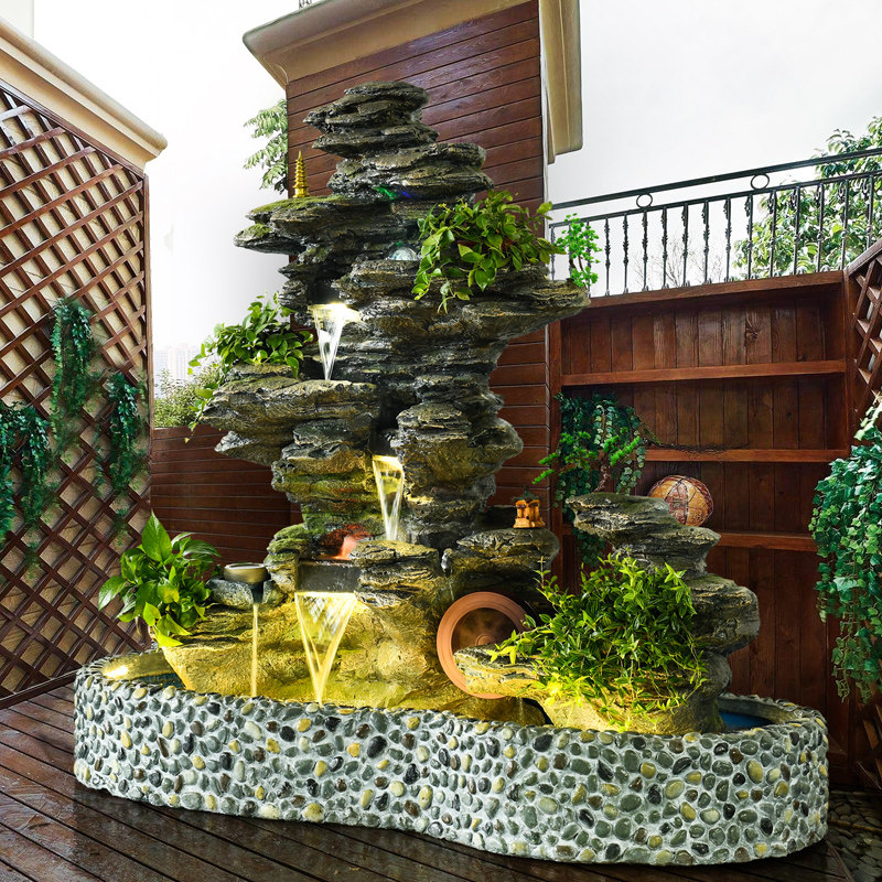 假山流水喷泉盆景风水轮鱼池水池造景摆件花园庭院大型石头鱼缸