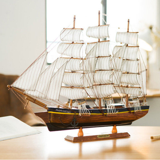 实木木帆船地中海海洋家居饰品模型小船手工道具一帆风顺工艺船