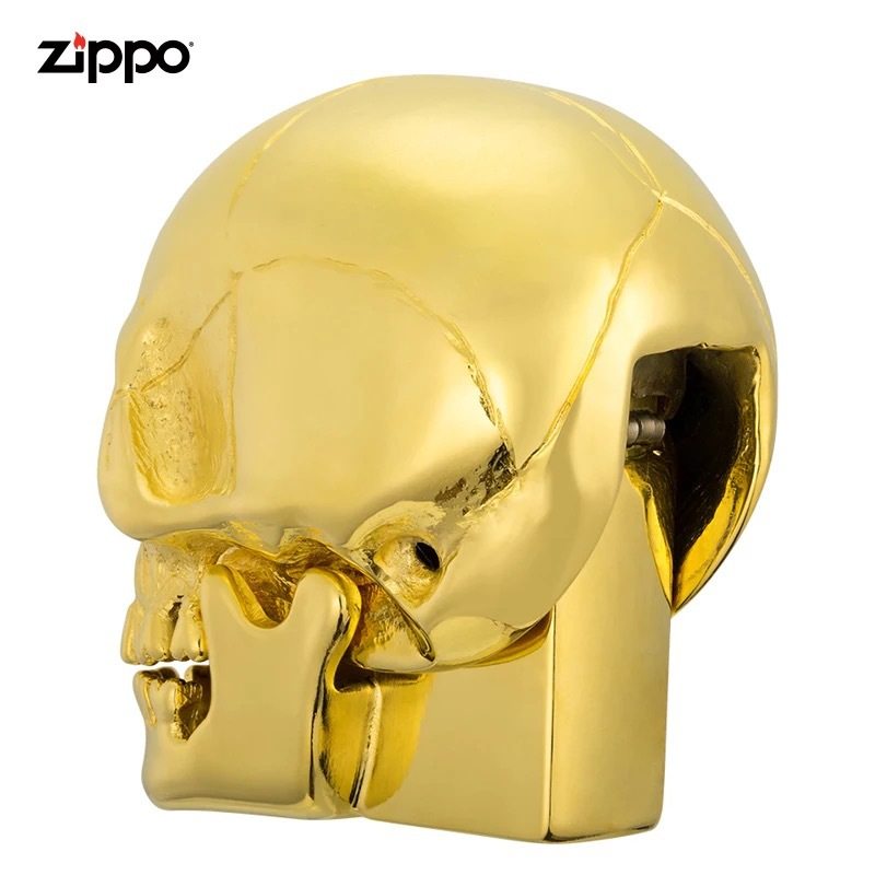 美国原装进口zippo打火机黄金色金色骷髅头套套装巨大zippo