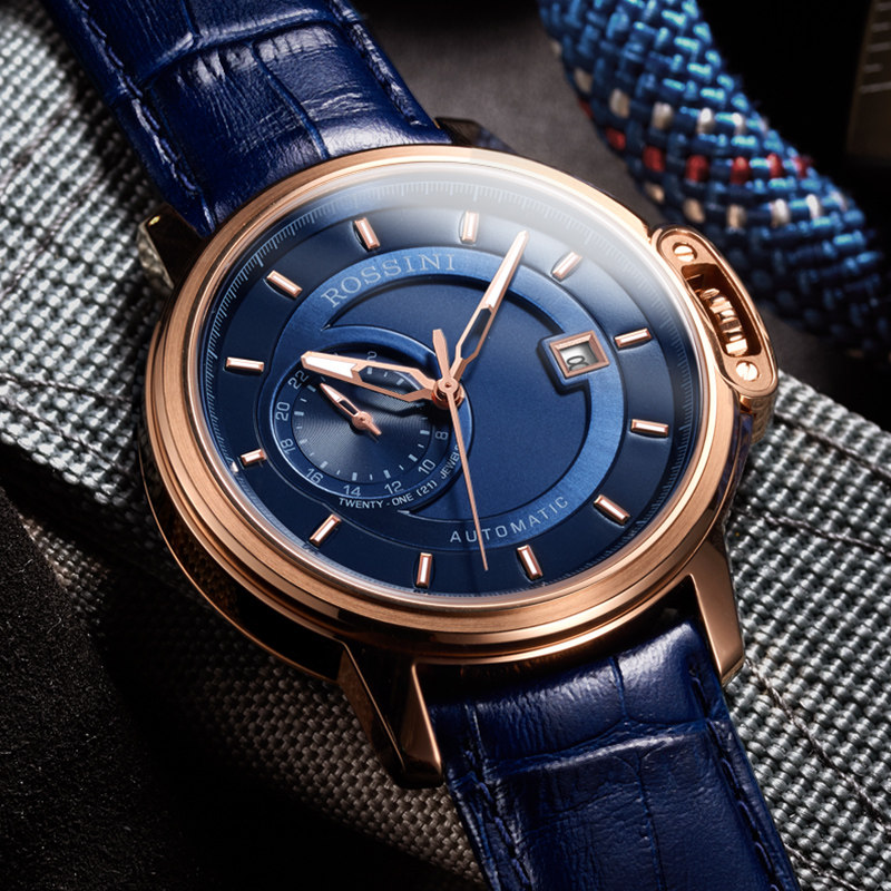 罗西尼官方旗舰店手表男自动机械表勋章正品男士礼盒蓝腕表617793