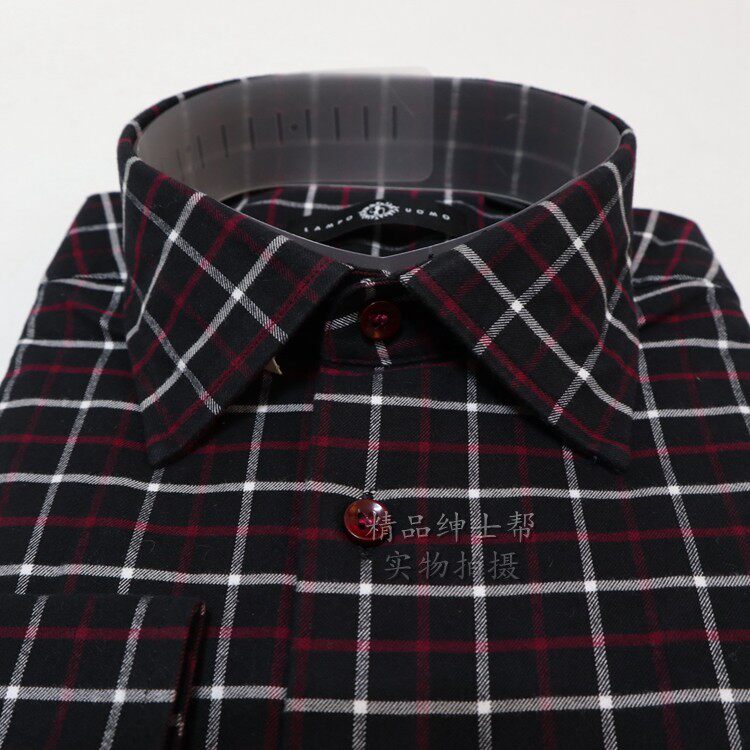 蓝豹长袖衬衫秋冬款加加厚格纹商务修身多款衬衫