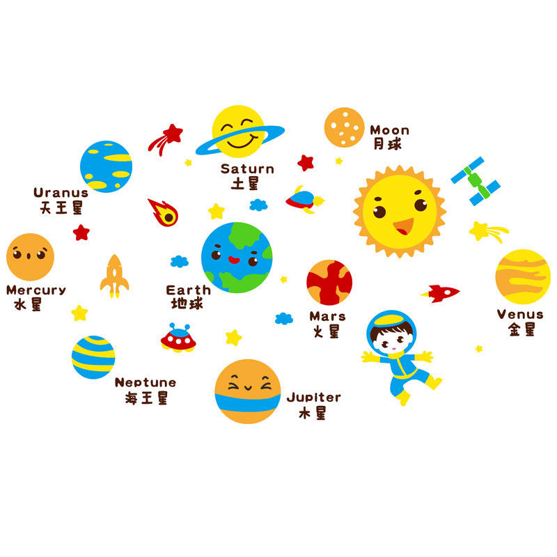 星球卡通儿童房间幼儿园布置天花板墙面装饰3d墙贴