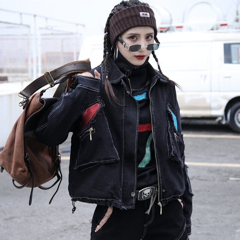 潮牌酷酷风格2021年冬季女装帅气宽松黑色棉衣棉服女中性衣服外套