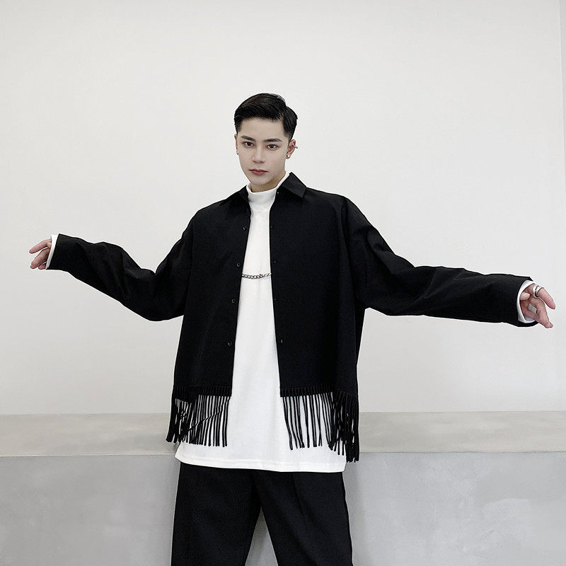 外套潮流设计流苏衬衫发型师网红男韩版宽松ins衬衫