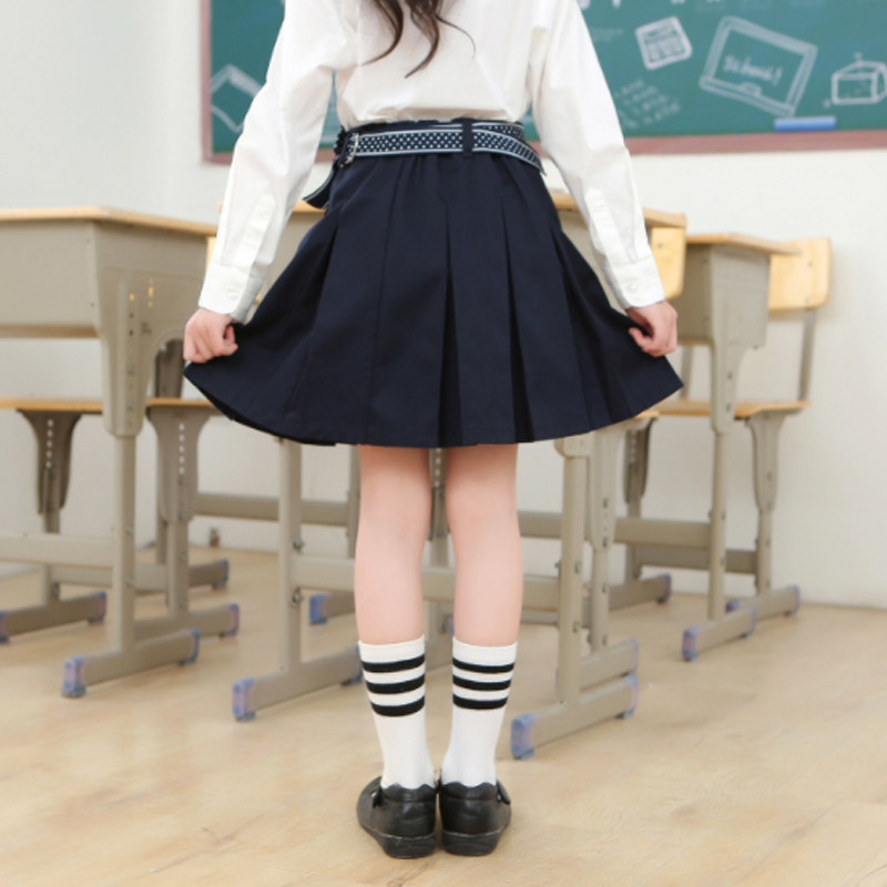 英伦蝴蝶结织带淑女百褶裙藏青半身裙女童裙子中大童学生校服短裙