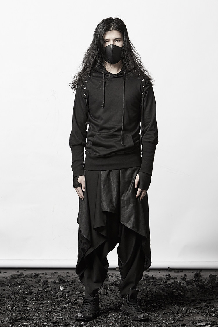 颓废元素暗黑系连帽卫衣日绑带设计师个性朋克卫衣